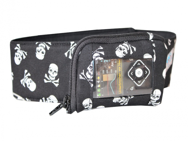 Pumpentasche mit Sichtfenster und festem Band - kleine weiße Skulls