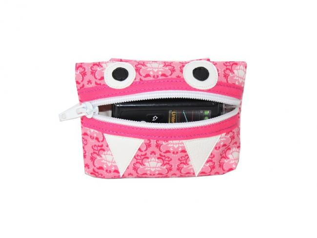 Pumpentasche als MiniMonster kleine weiße Ornamente auf pink/rosa