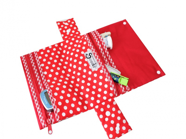 Diabetiker Tasche, Rot mit weißen Punkten