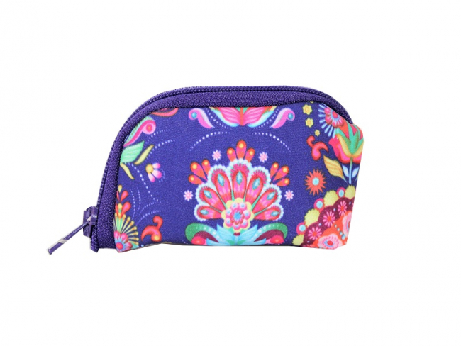 Pumpentasche, bunte Blumen, lila