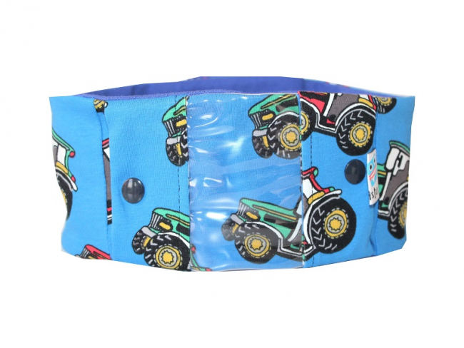 Sportband mit Sichtfenster, Traktor auf mittelblau